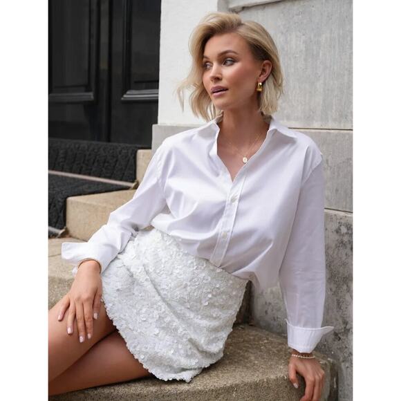 ZARA Beaded Sequin Mini Skirt NWT High Waisted White Size L - Picture 2 of 16